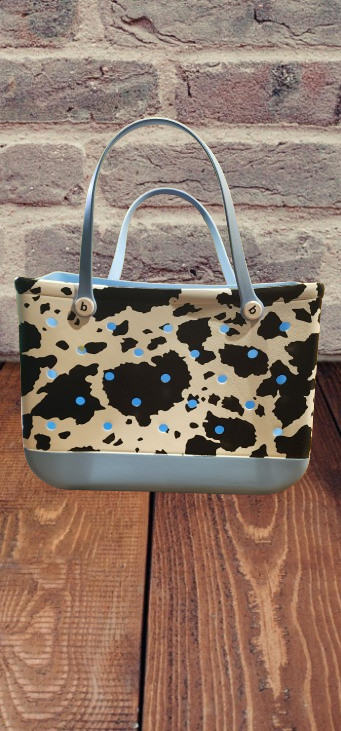 Bogg Bag Dupe LARGE Cow Print/Light Blue