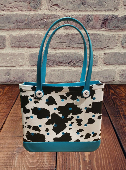 Bogg Bag Dupe MEDIUM Cow Print/Teal