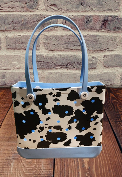 Bogg Bag Dupe MEDIUM Cow Print/Light Blue